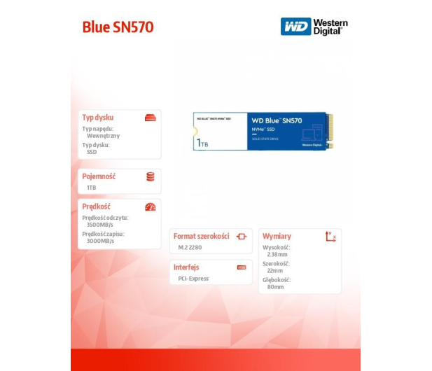 Sandisk 1TB M.2 PCIe NVMe Blue SN570 - 696403 - zdjęcie 3